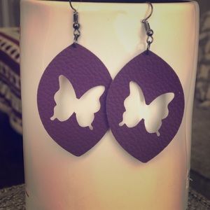 Purple faux leather earrings